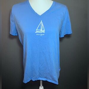 Life Is Good Blue V-Neck Tee